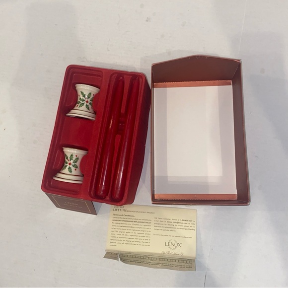 Lenox Red and Gold Use and Care Card holiday time candlesticks with candles - Picture 1 of 2